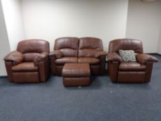 A G Plan brown leather four piece lounge suite comprising of a two seater settee,