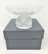 A Lalique crystal Nogent tazza, the shallow dish above pedestal base mounted with four song birds,