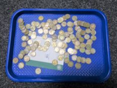 A collection of approximately 121 pre 1947 Shilling coins, 687.7g.