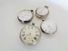 Four silver pocket watches - English Lever, Fattorini & Sons, K. Serkisoff and one other.