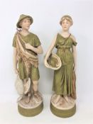 A pair Royal Dux figures - Huntsman and Fisher woman, height 35 cm & 34 cm.