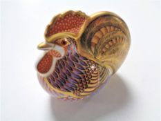 A Royal Crown Derby paperweight of a cockerel with silver stopper