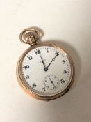 A 9ct gold Waltham pocket watch, 17 Jewels, numbered 21284637, the case 83935, dial width 42 mm, 91.