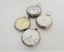 Four vintage pocket watches including three silver examples, J Benson etc.