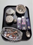 A tray of plated wares - crested spoons,