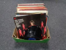 A box containing vinyl LPs and 45 singles to include Rod Stewart, Otis Redding, Musicals etc.