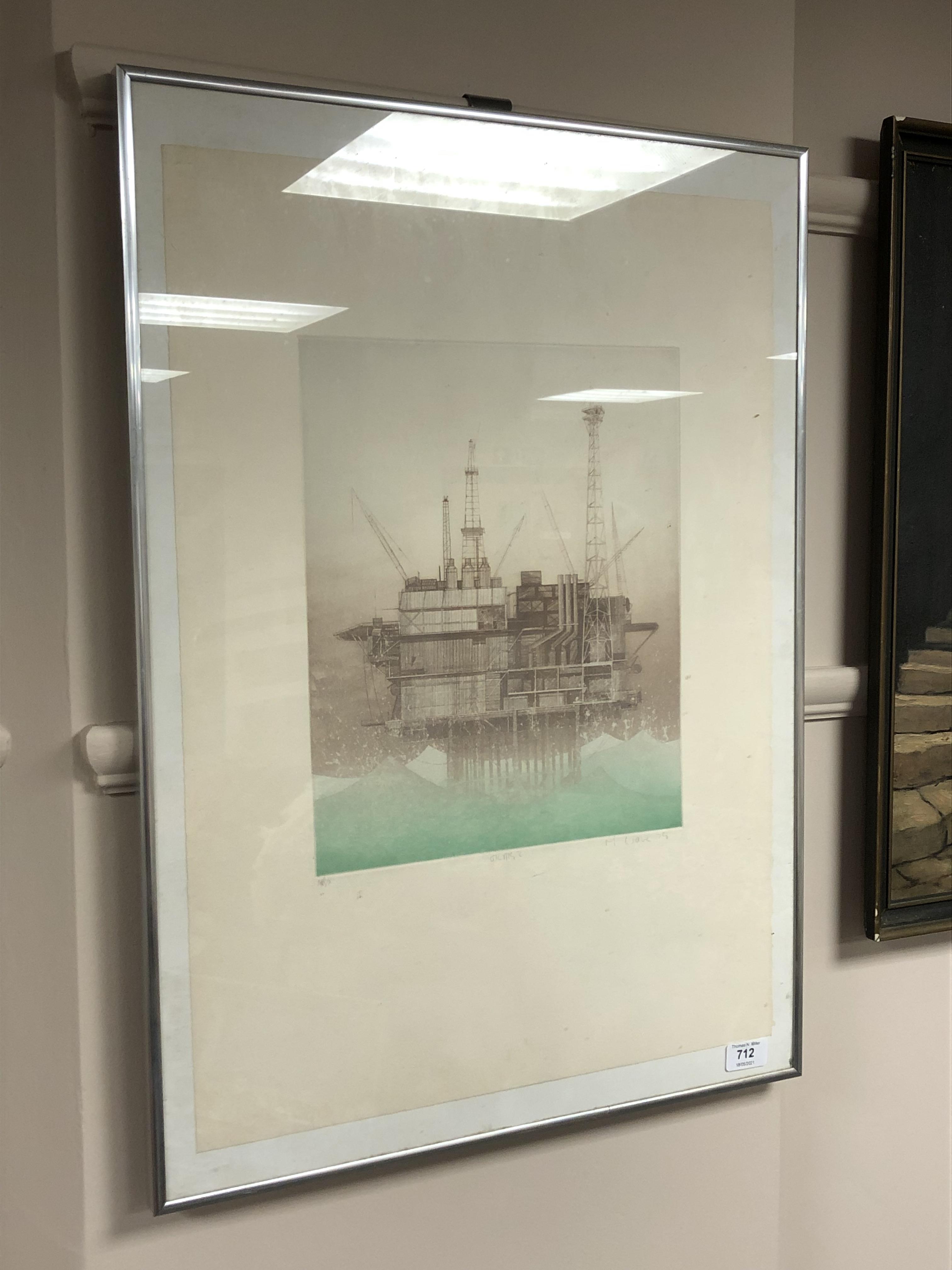 Continental School : Oil Rig 2, lithographic print, signed in pencil to margin, dated '79,