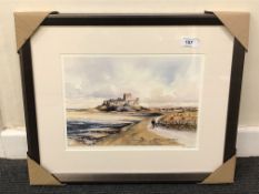 After Tom MacDonald : Bamburgh Castle, reproduction in colours, signed in pencil, 21 cm by 30 cm,