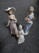 Two Nao figures of ladies, together with one further Spanish figure.