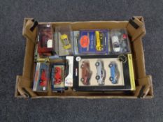 A box containing boxed die cast vehicles to include Dinky Commer van, exclusive first editions,