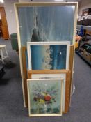 Six assorted framed prints to include a Peter Ellenshaw print, coastal scene,