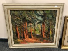 Continental School : Woodland, oil on canvas, 69 cm x 59 cm, indistinctly signed, framed.