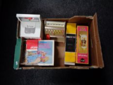 A box containing vintage toys to include boxed Cindy, hair dryer, a Kasdon washing machine and till,