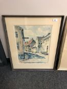 Continental School : Street scene, Reproduction in colours, 36 cm x 48 cm, signed Karlin, dated '59,