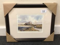 After Tom MacDonald : Bamburgh Castle, reproduction in colours, signed in pencil, 13 cm by 18 cm,