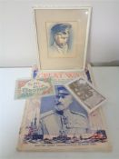 A framed 20th century watercolour depicting a man in a naval cap,