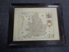 An antiquarian hand coloured map of England and Wales by Willem and Joan Blaeu in the year 1635.