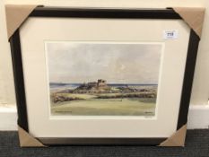 After Tom MacDonald : Bamburgh Golf Course, reproduction in colours, signed in pencil,