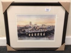 After Tom MacDonald : Old Durham, reproduction in colours, signed in pencil, 21 cm by 30 cm, framed.