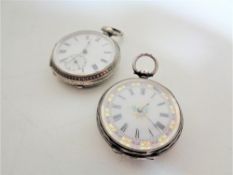 Two Continental silver and enamel fob watches (2)