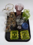 A tray containing 20th century glassware to include coronation jug,