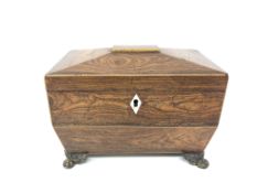 A Regency rosewood sarcophagus-form tea caddy