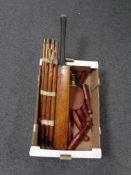 A box containing vintage Slazenger Dennis Compton cricket bat with stumps and bails,
