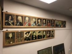 A group of portait prints of historical figures in pine frames (3)