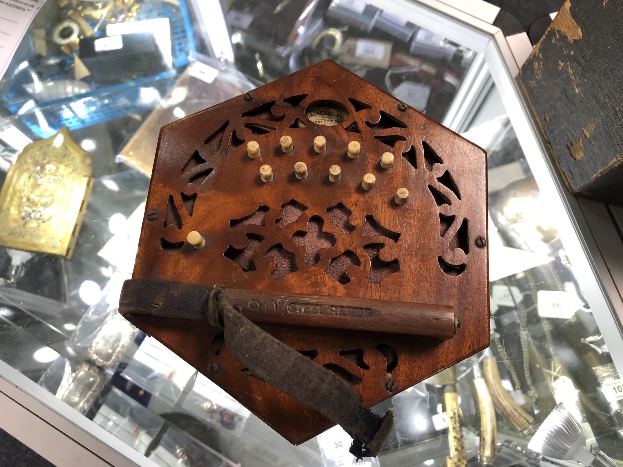 An early 20th century concertina squeeze box labelled Lachenal & Co, fitted case a/f. - Image 5 of 10