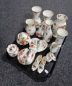 A tray of fifteen pieces of Royal Albert Old Country Roses china together with four further pieces