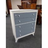 A painted 20th century Lebus Furniture five drawer chest