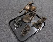 A tray containing a Heredities figure, Labrador dog with puppies,