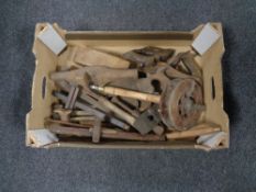 A box containing 20th century woodworking tools.