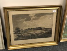 Continental School : farm landscape, drypoint etching, signed E.K., 54 cm x 37 cm, framed.