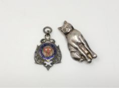 A silver Southampton Football Association medal and a silver cat brooch (2)