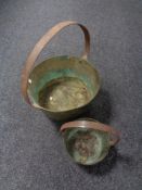 Two antique brass cast iron handled jam pans