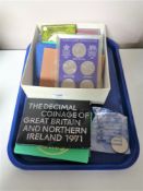 A collection of Decimal coin sets, 1975, 1982, Silver Wedding crowns, Gibraltar mintage set etc.