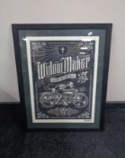 A Widow Maker custom motorcycles print, indistinctly signed, framed.