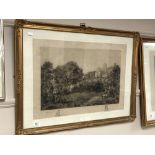 After Charles Cattermole : An etching depicting figures on horseback approaching a castle,