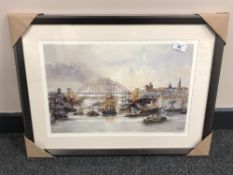 After Tom MacDonald : Shipping on the Tyne, reproduction in colours, signed in pencil,