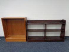 A set of 20th century mahogany open bookshelves together with a further set of teak open