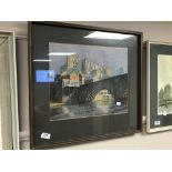 Tom Lamb : Elvet Bridge, Durham, watercolour, 40 cm x 33 cm, framed.