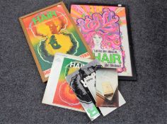 Two framed 1970's 'Hair' musical posters together with related memorabilia