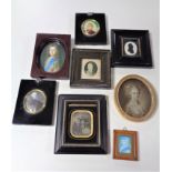 A tray of eight antique framed portraits,