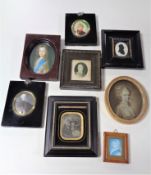 A tray of eight antique framed portraits,