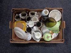 A box of miscellaneous china and glass ware