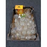A box of assorted glass ware to include tumblers, liqueur glasses,
