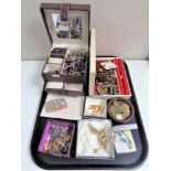 A tray of assorted jewellery boxes and costume jewellery including watches, bracelets,