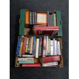 Two boxes containing hardback and paperback books to include Penguin Sherlock Holmes Collection,