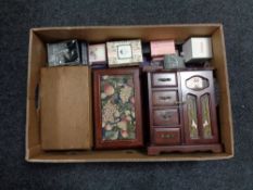 A box containing assorted jewellery boxes and costume jewellery.